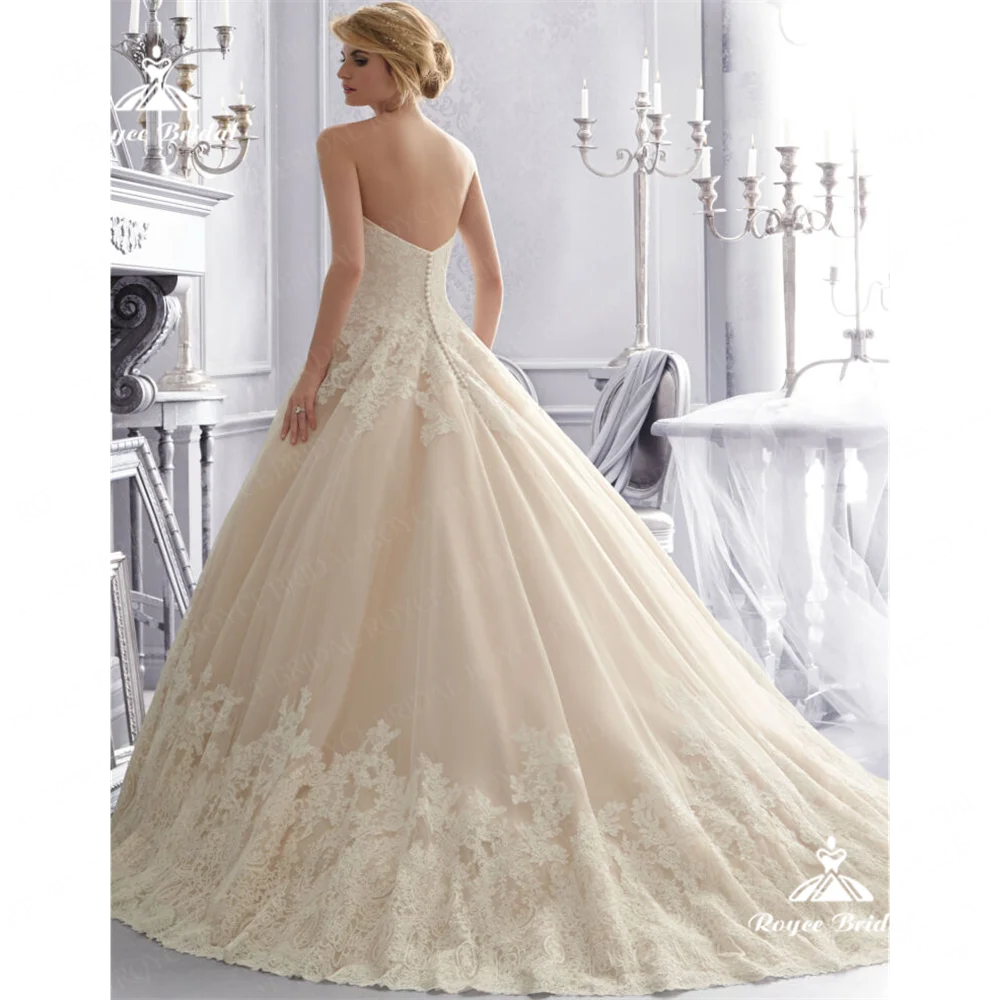 Roycebridal Strapless A Line Wedding Dress 2025 Lace Court Train Wedding Gownwedding dressrobe de mariéevestido de noivaفساتين س