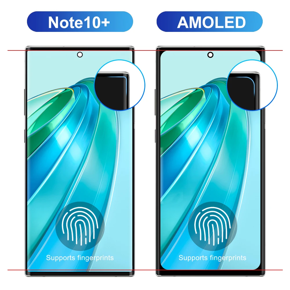 Note 10 Plus Screen with Fingerprints, for Samsung Galaxy Note 10+ N975F Lcd Display Digital Touch Screen Parts Support S Pen