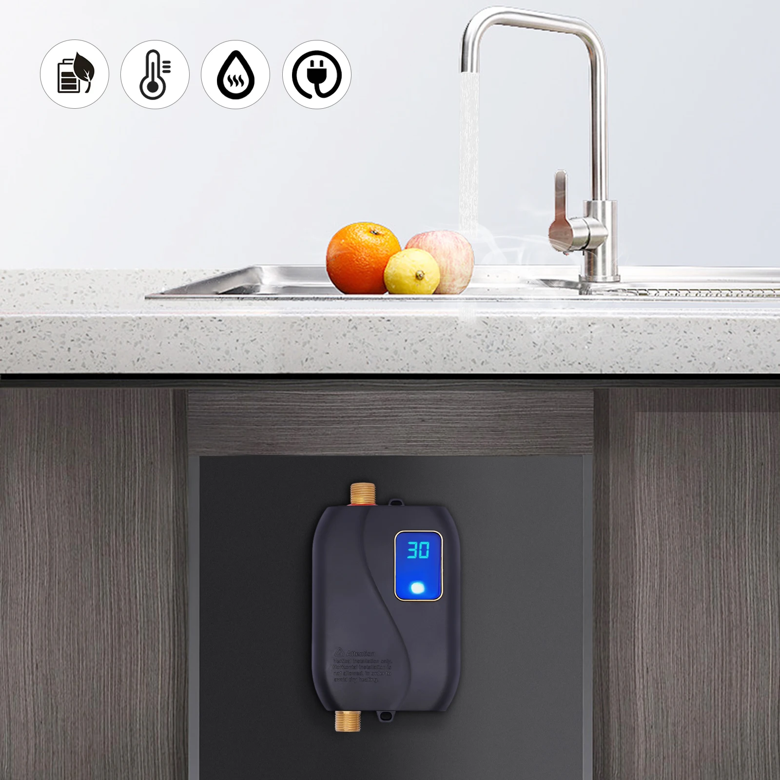 Electric Water Heater, 110V 3000W Mini Instant Hot Water Heater with LED Display for Bathroom Kitchen Washing Faucet, Big Sale