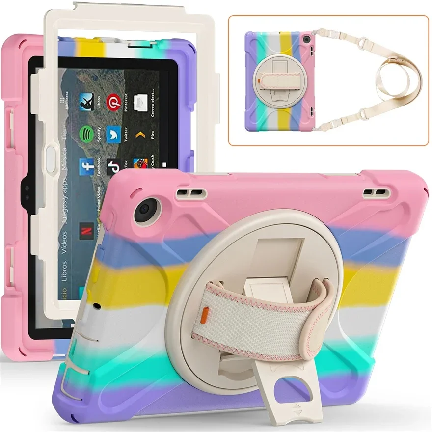 For Amazon Kindle Fire 8 2024/2022 Case 8inch PC+Silicon 360° Rotating Bracket with Four Corner Anti Drop Protective Shell (A)