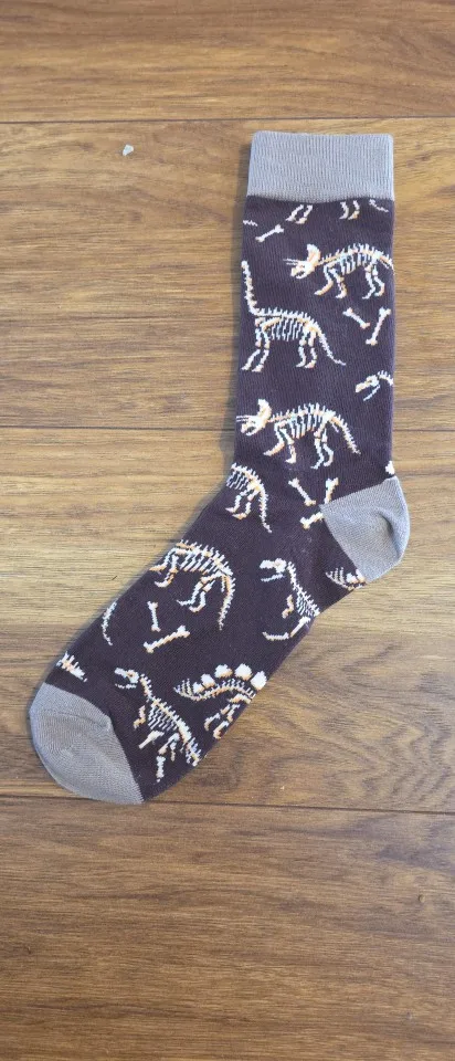 1 Pairs Casual Cotton Socks Men's Dinosaur Skeleton Print Crew Socks,Novelty Retro Fossil Pattern Mid-Calf Socks For Men photo review