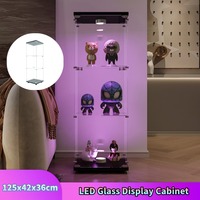 Comanlai 125x42x36cm Tempered Glass Display Cabinet, Modern Collections Cabinet, with Single-Door and 3 Shelves, Lock, Light