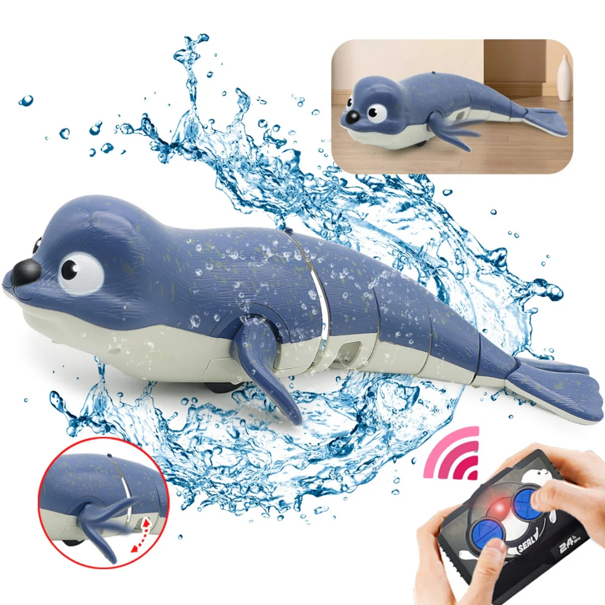 

Amphibious 2.4G RC Lazy Seal Rechargeable Water Play Toys Pool Bath Kids Toys Remote Control Shark Dolphin Suitable for 3+ Boys