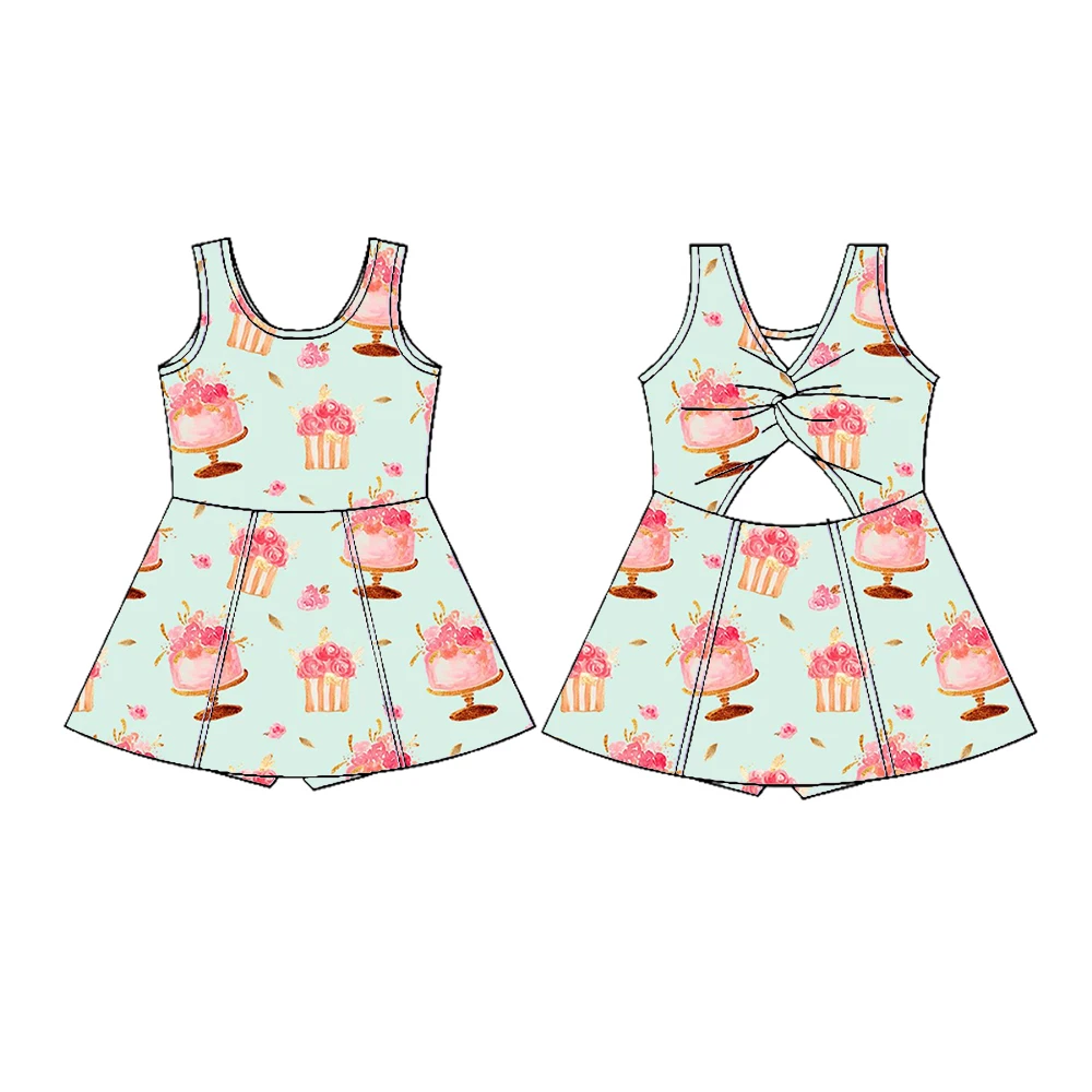 Boutique best-seller girls' summer dress featuring Cookie Cake print built-in safety shorts soft milk silk fabric custom wholesa