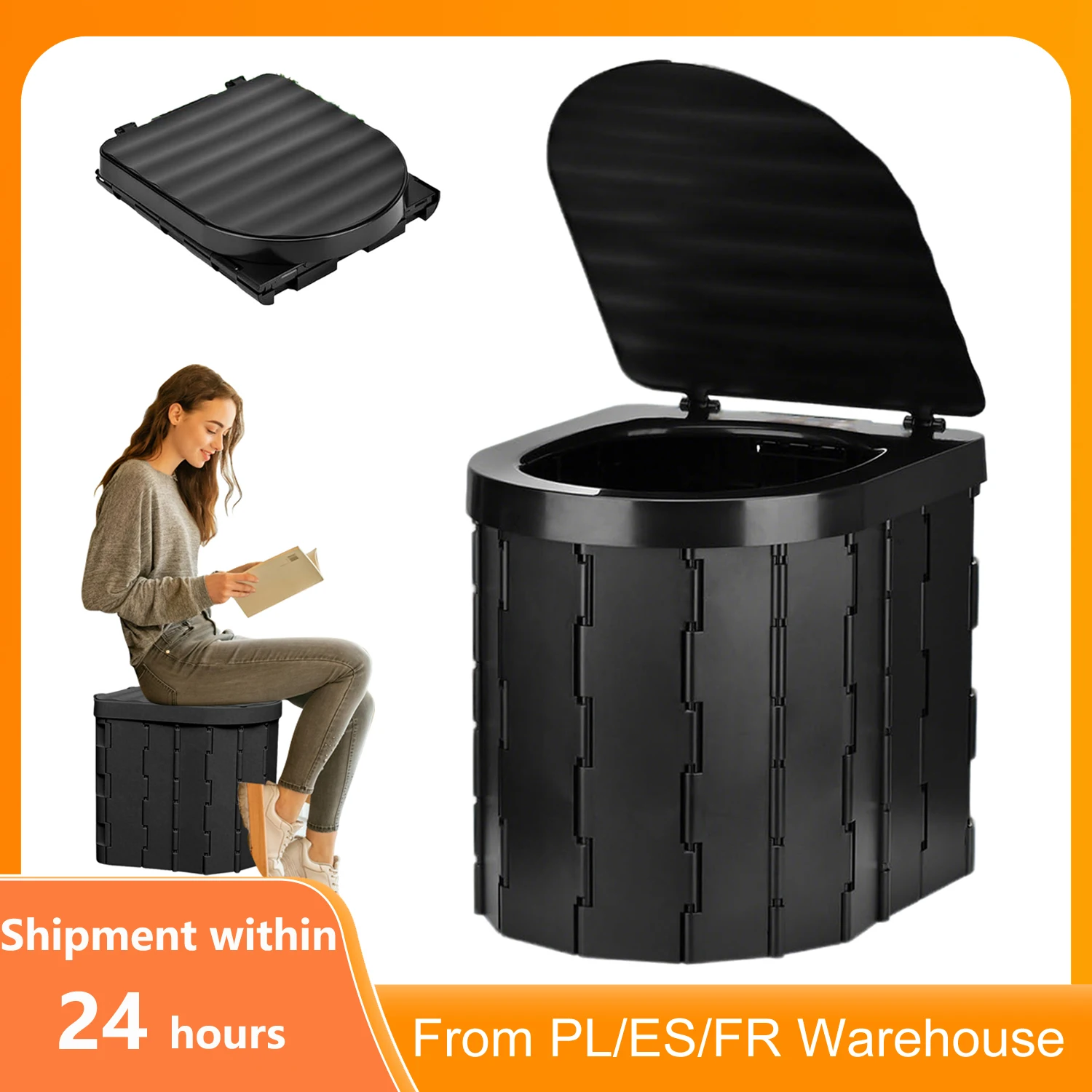 Toilette portable pliable avec couvercle fonctionnel, capacité de charge de 400 lb, pour intérieur et extérieur, toilette de voyage pour voiture, camping et pêche