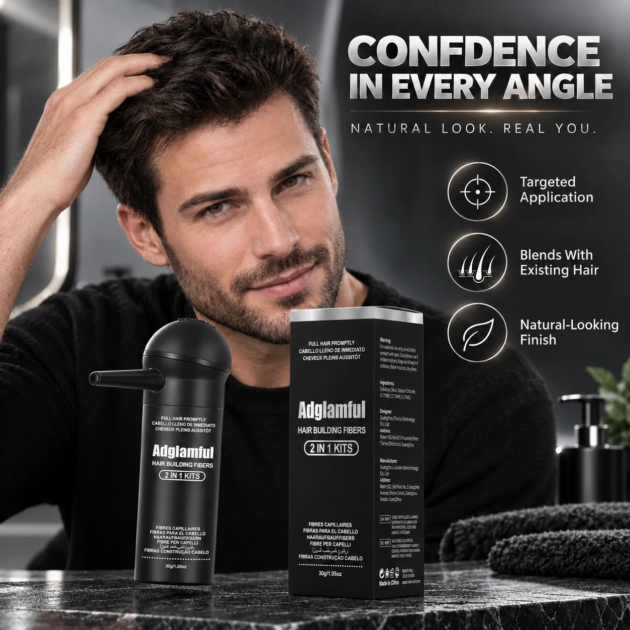 30g Hair Building Fibers 2 in 1 Applicator Hair Thickening Fiber Powder for Thinning Areas Natural Looking Men Women 7 Colors