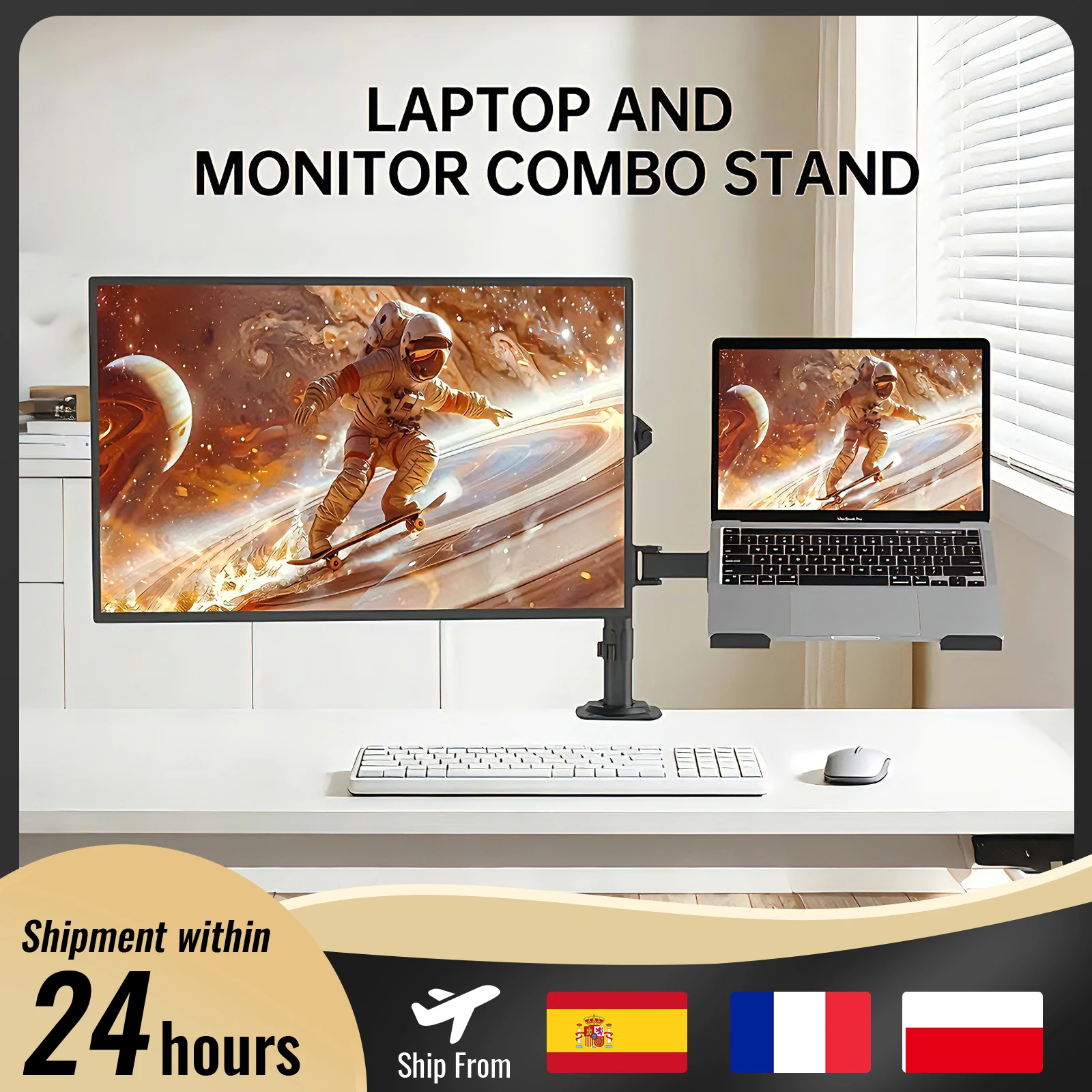360 ° Regulowany, obrotowy stojak na laptopa i monitor, wyposażony w uchwyty do organizacji kabli, z możliwością regulacji kąta nachylenia. Pasuje do laptopów i monitorów LED/LCD o przekątnej od 13