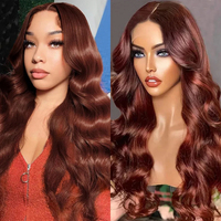 Reddish Brown 250 Density HD Lace Front Wigs Human Hair Red Colored Body Wave PrePlucked 13x6 13X4 Lace Frontal Wig For Women