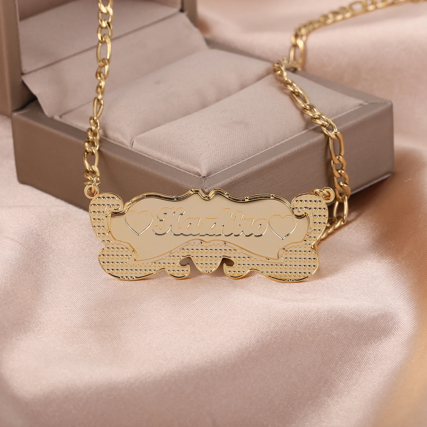 Custom Name Necklace 18K Gold Two Tone Gold With Heart Personalized Jewelry Stainless Steel Necklaces  3D Nameplate Gift