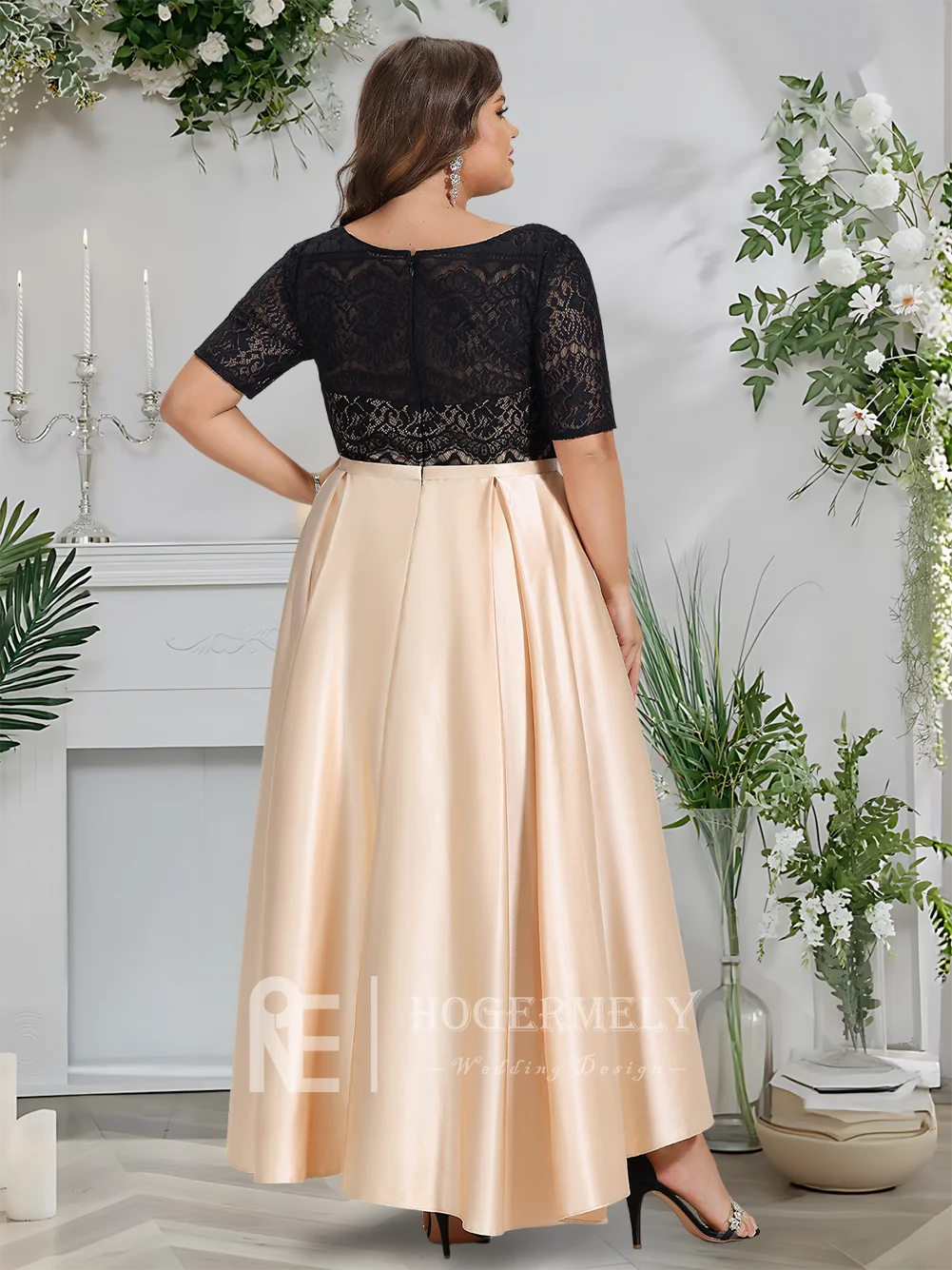 Вечернее платье цвета шампанского, асимметричное атласное кружевное платье для выпускного вечера, 2022, элегантное вечернее платье с короткими рукавами и половиной рукавов Woma