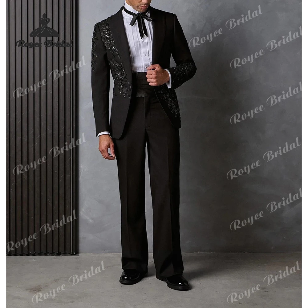 ビーズ付きツーピースメンズスーツ 結婚式2026 ピークラペル シングルブレスト カジュアル イブニング プロムスーツ カスタムメイド 男性用スーツ