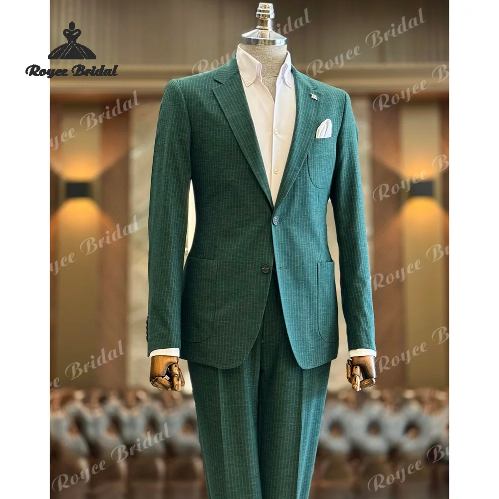 Green Stripes Two Piece Single Breasted Wedding Men's Suit 2026 Notch Lapel Casual Wedding Party Suits costume homme mariage