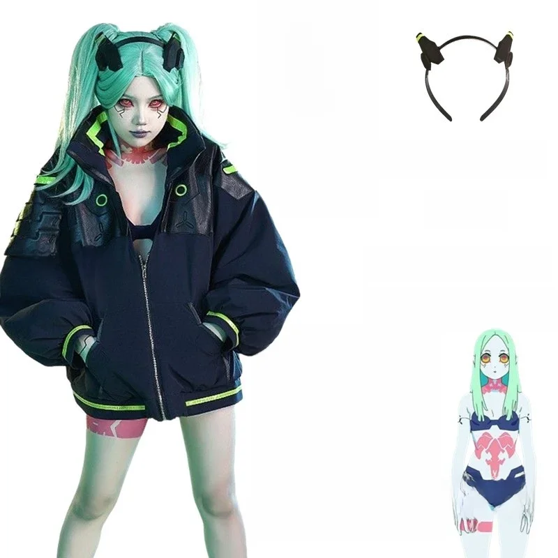 Anime Edgerunners Rebecca Cosplay Kostuum Jas Pruik Tattoo Stickers Hoofdpak Halloween Kostuums Voor Vrouwen - afbeelding 2