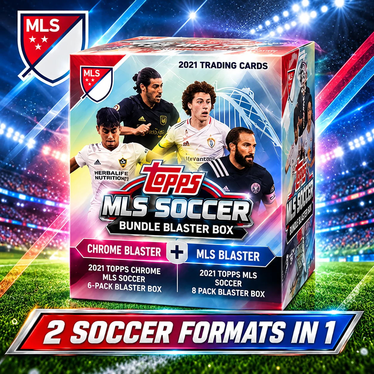 2021 Topps Chrome MLS Soccer 6-Pack Blaster Box With Topps MLS Soccer 8-Pack Blaster Box, 78 Total Cards, Look for 10 Exclusive Pink X-Fractor And Foil Parallels on Average