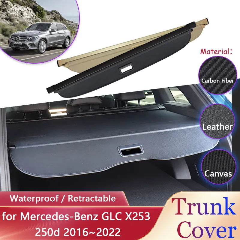 Car Trunk Curtain for Mercedes-Benz GLC X253 250d 2016~2022 2017 Luggage Rack Waterproof Retractable Cargo Pad Covers Accessorie