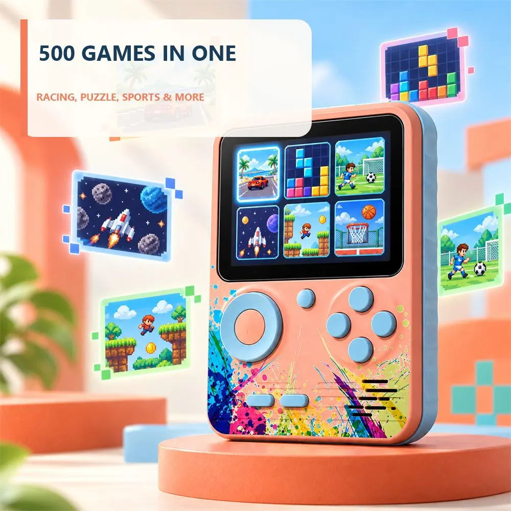 Retro Handheld Game Console 500 in 1, 3 Inch Portable Video Game Player with Wired Controller, 2 Player AV TV Output