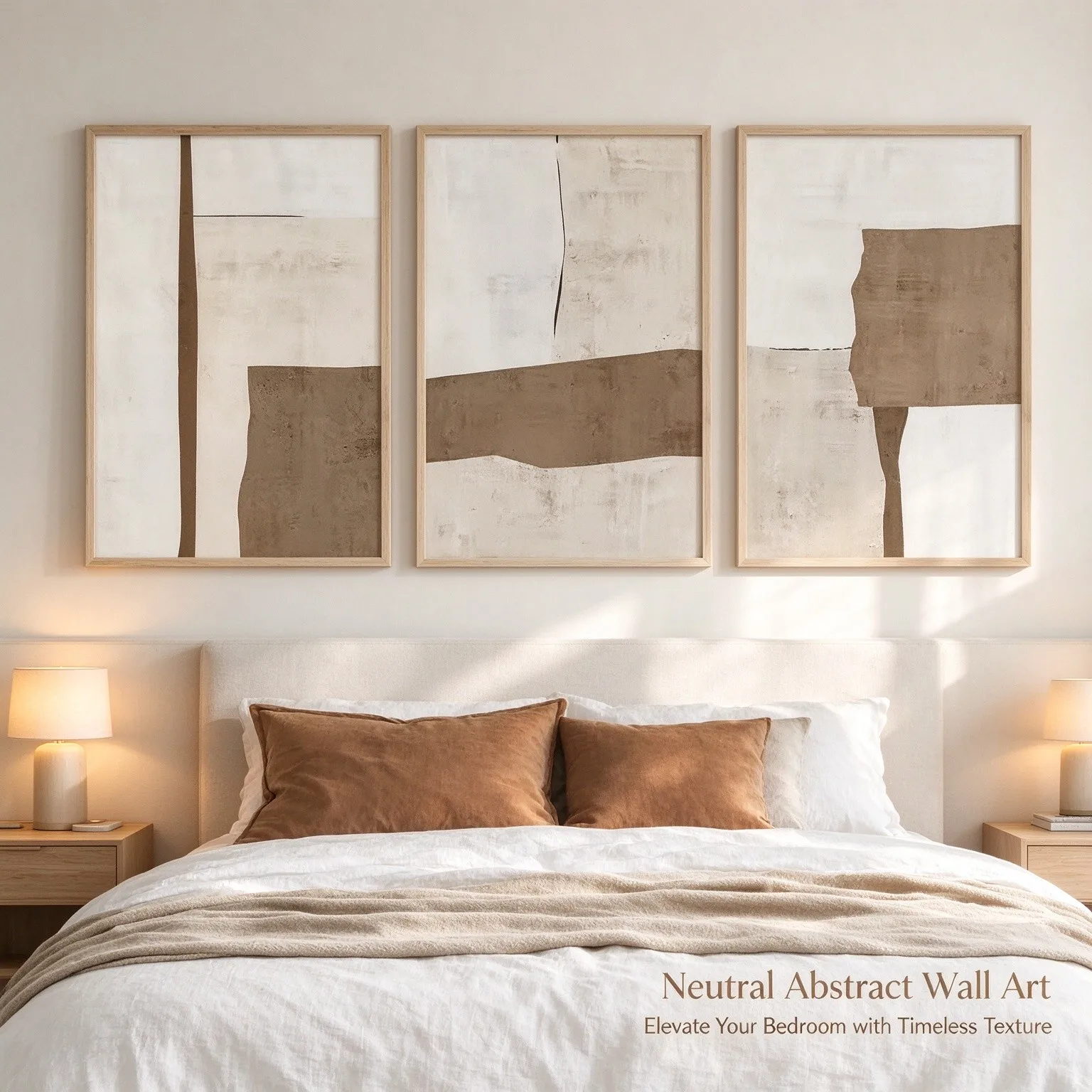 3Pcs Wabi Sabi Abstract Canvas Painting, Beige Brown Earth Tone Wall Art Japandi Textured Print for Bedroom Living Room Unframed