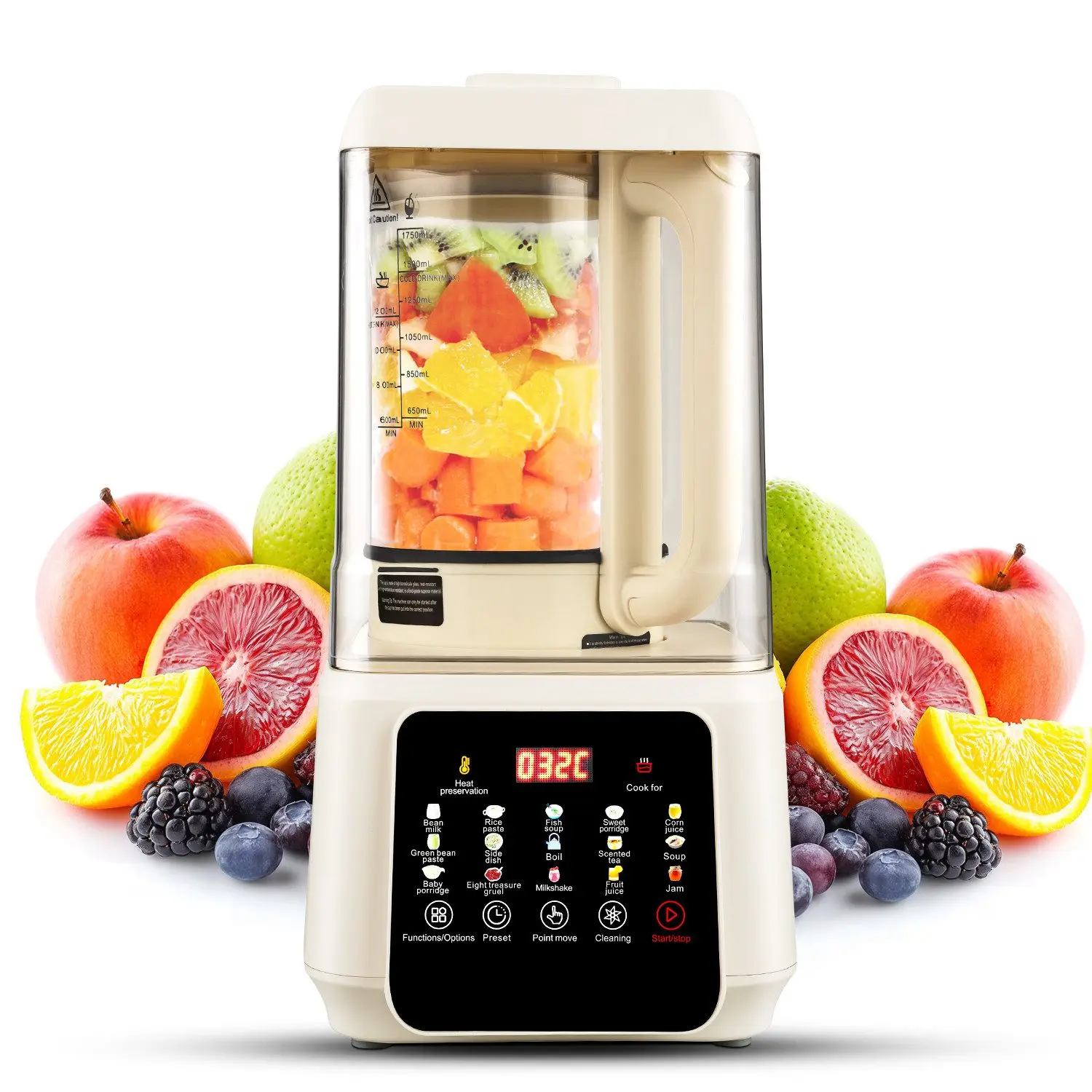 Batidora de Vaso Multifuncional 1,75L, Máquina de Leche Vegetal y Soja, 15 Programas Fríos y Calientes, Tapa Vidrio, don Feliz