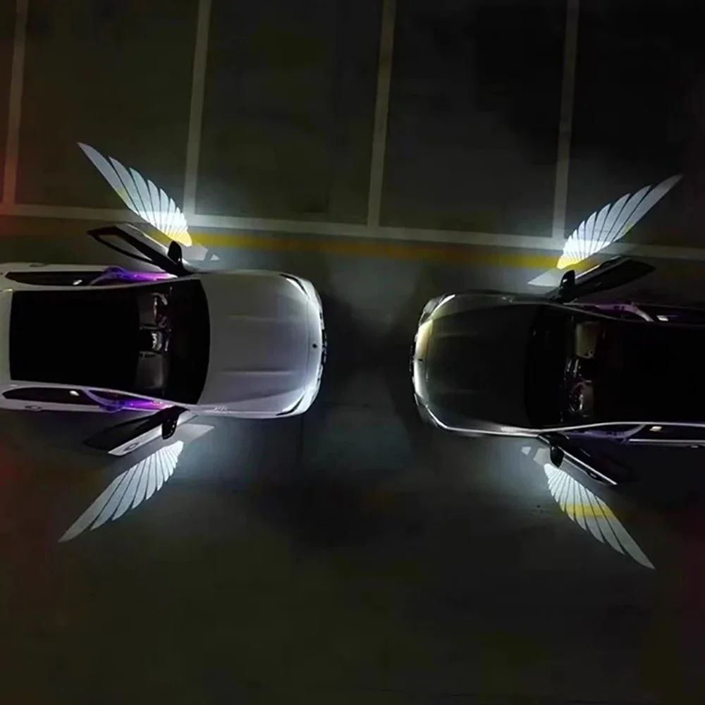 2 pièces ailes d'ange porte bienvenue lumière voiture atmosphère lumières LED universel décoratif lumière voitures Logo lumière voitures accessoires