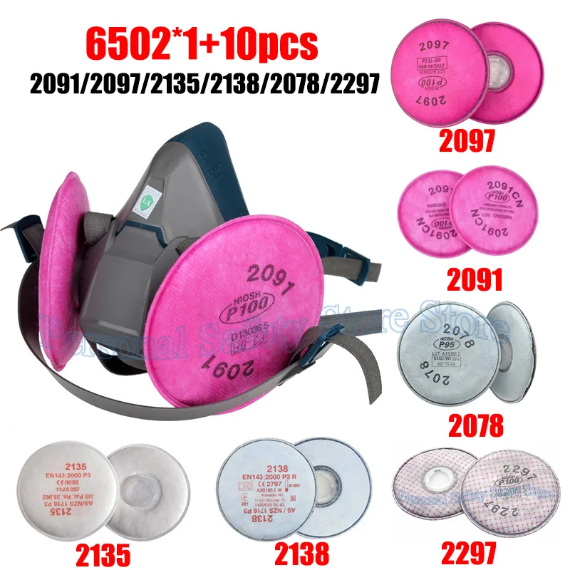 

6502 Reusable Half Facepiece Respirаtor Mask With 2091/2097/2135/2138/2078/2297 Filter Set For Epoxy Dust Paint Organic Vapor
