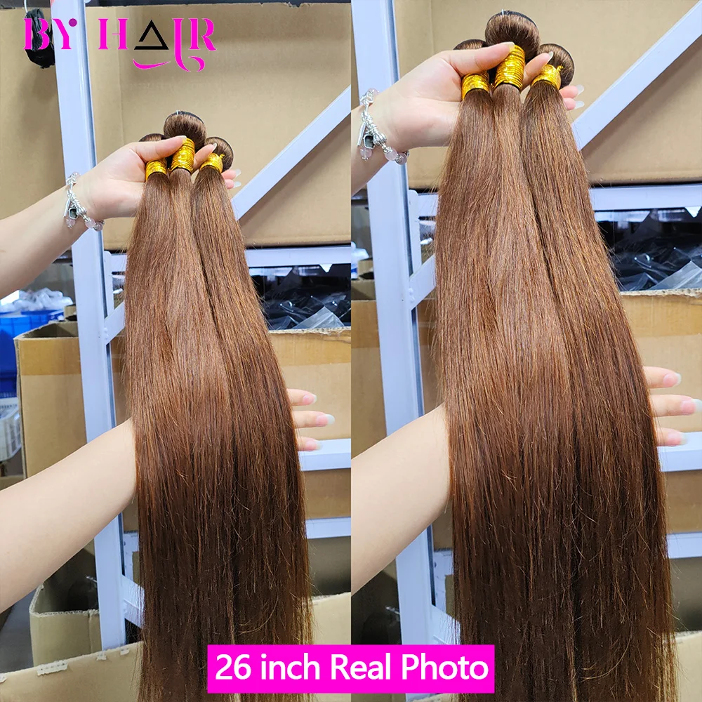 10A 24 26 pouces brun chocolat paquets droits Remy cheveux humains pour les femmes affaire tissage de cheveux humains colorés # 4 paquets d'extensions