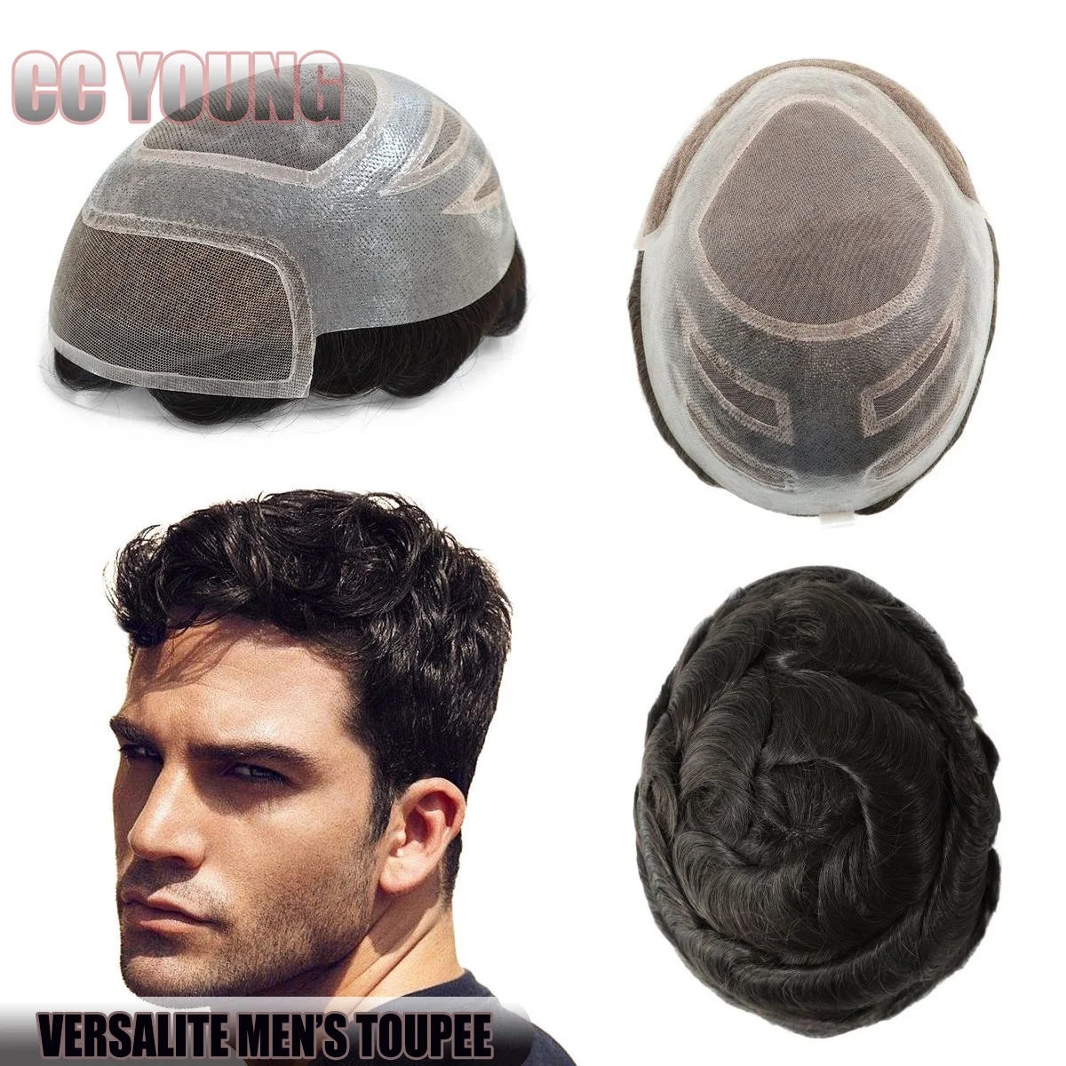 

Versalite 8x10" Human Hair Mens Toupee Swiss Lace Mono with Thin PU Hair Replacement System Breathable Toupee Durable Hairpiece