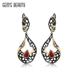 GEM'S BEAUTY Coral Handmade 925 Sterling Silver Natural Garnet Earrings Original Design Gemstones Drop Earrings Fine Jewelry