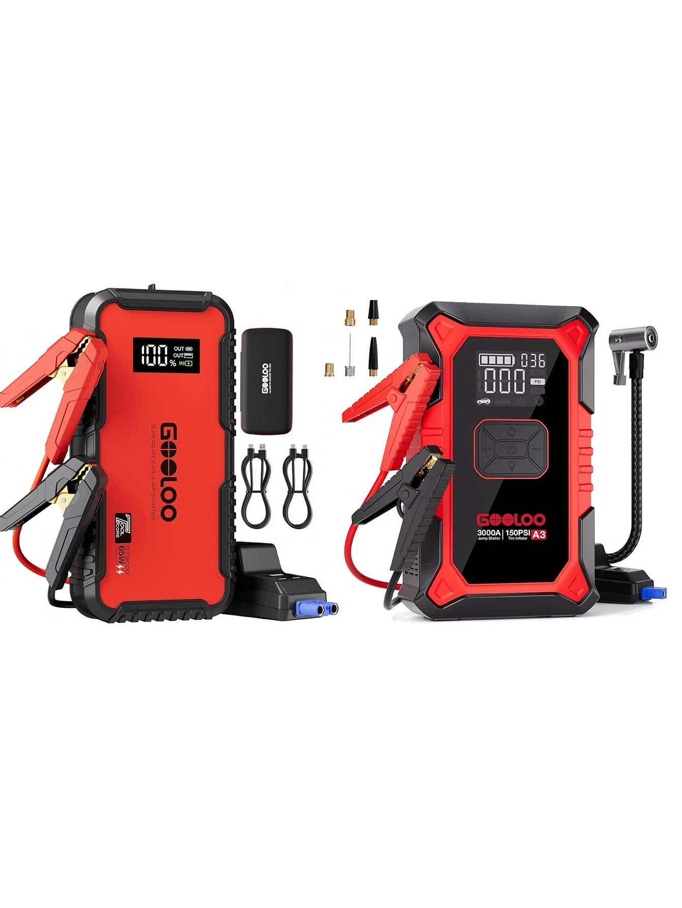 GOOLOO GT3000 Jump Starter & A3 Jump Starter with Air Compressor