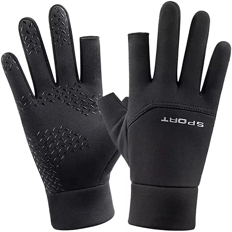 AliExpress Lotank Spring Style Two Finger Gloves with Neutral Universal Fleece Fishing Protection and Anti Slip Gloves for Outdoor Cycling