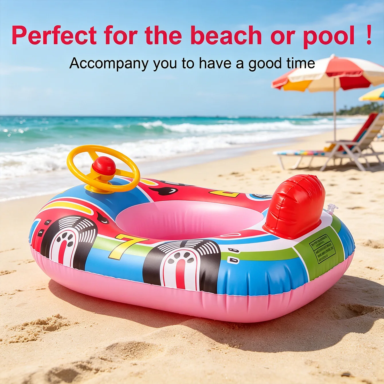 1PC Inflatable Car Pool Float with Steering Wheel, PVC Water Seat Boat for Beach Pool Lake Summer Water Fun view 3
