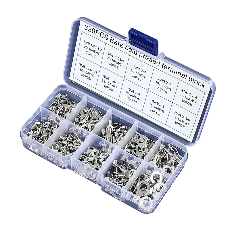 320pcs cold-pressed bare terminal set, round fork-shaped boxed cold-pressed terminal blocks with multi-function pliers