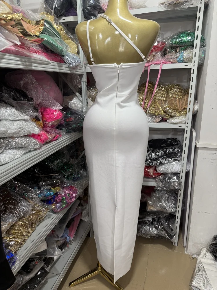 عالية الجودة أنيقة الأبيض خارج الكتف مطرز الجوف طويل التفاف فستان المرأة فستان حفلة عصري فستان الزفاف