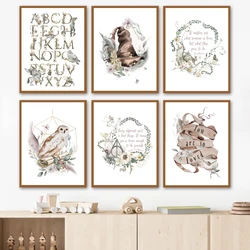 Magical Beasts Art Prints Floral Watercolor Posters Whimsical Wizard Magic School Nursery Canvas Painting Kids Room Wall Decor