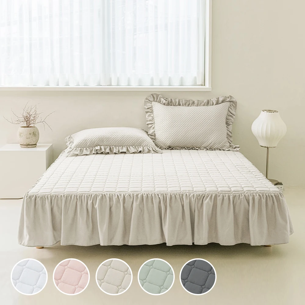 Thezari Thezari Sweet Short Frill Quilted Bed Skirt Elastic Band All Season Bed Cover Bed Pad 3Size 5Color