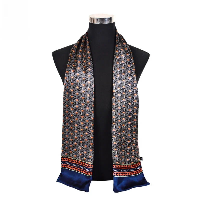 BYSIFA| New Silver Grey Man100% Silk Scarf Printed Fashion Brand Male Long Scarves Men Scarf Fall Winter Pure Silk Scarf160*26cm