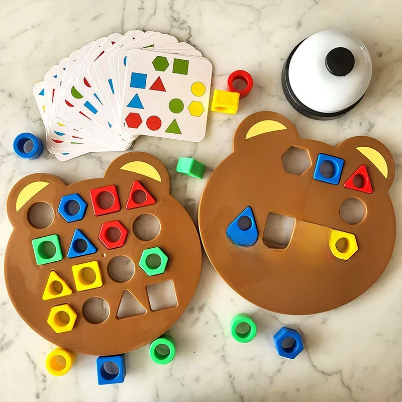 Little Bear Geometry Matching Puzzle, Montessori Educação Block, Jogo de tabuleiro interativo Parent