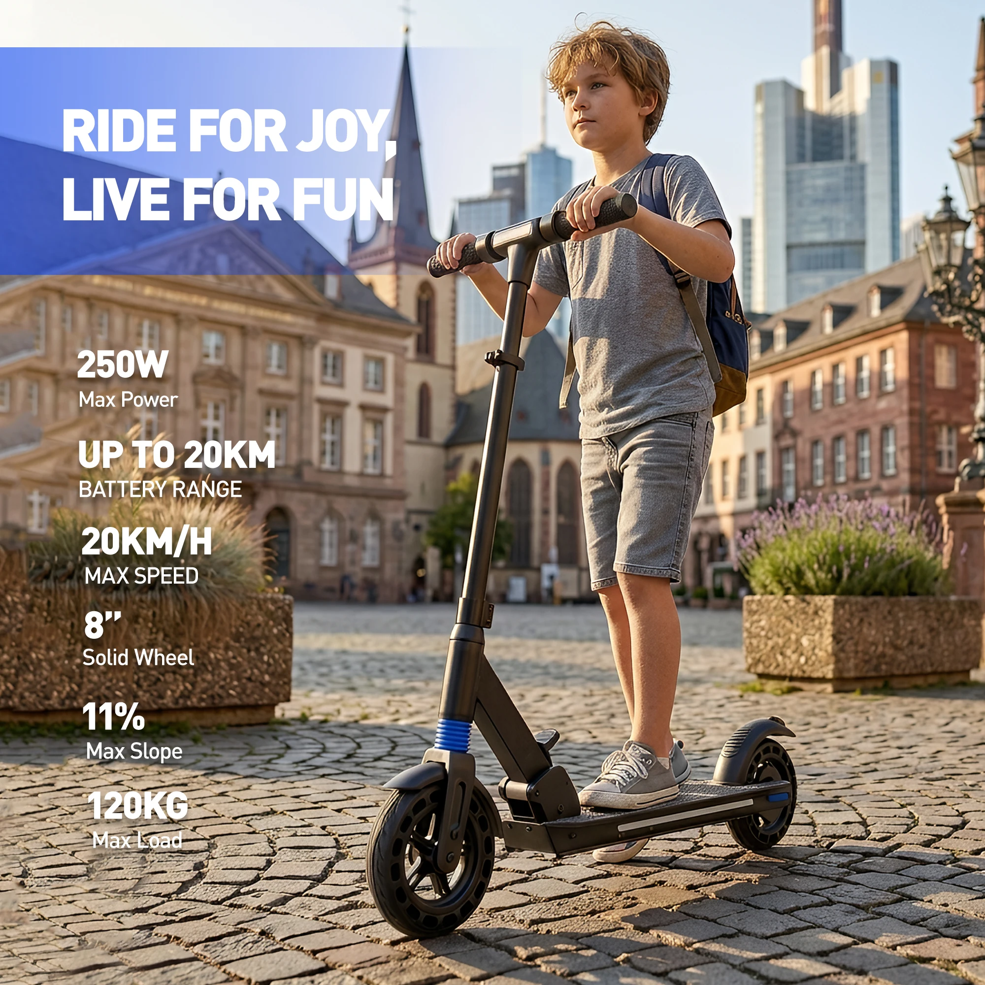 Y-RAIN F8 Trottinette Electrique pour Adolescents, Amortisseur Avant, Vitesse 10/15/20km/h, Autonomie 25KM, Roues 8", Batterie 36V 5.2Ah, Moteur 250W, Double Frein, Connexion APP, Charge 120kg