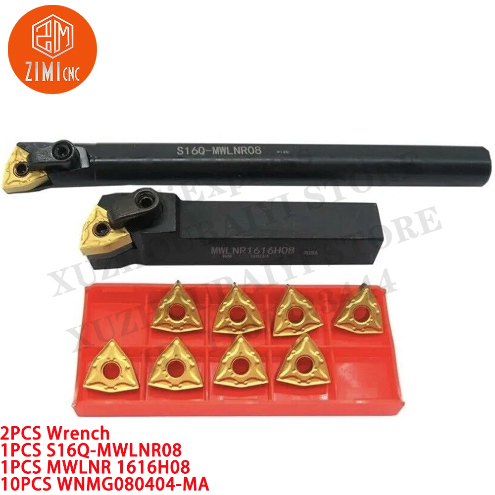 Imagem -02 - Mwlnr 1616h08 Porta-ferramentas de Torneamento +10 Pcs Wnmg080404-ma Inserção de Carboneto Torno Metálico Cnc Mecânico Ferramenta de Corte 2pc S16q-mwlnr08 +