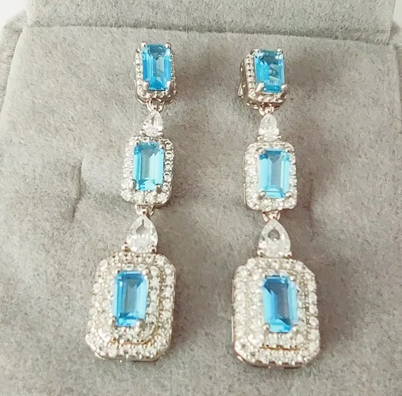 

Boutique Jewelry 925 Sterling Silver Natural Gem Topaz Women's Earrings Party Wedding Girl Birthday Gift New Year Engagement
