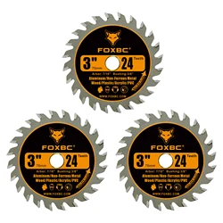 FOXBC 76mm Circular Saw Blade 24T Carbide Cutting for Wood, Plastic, PCV, Acrylic 3pcs