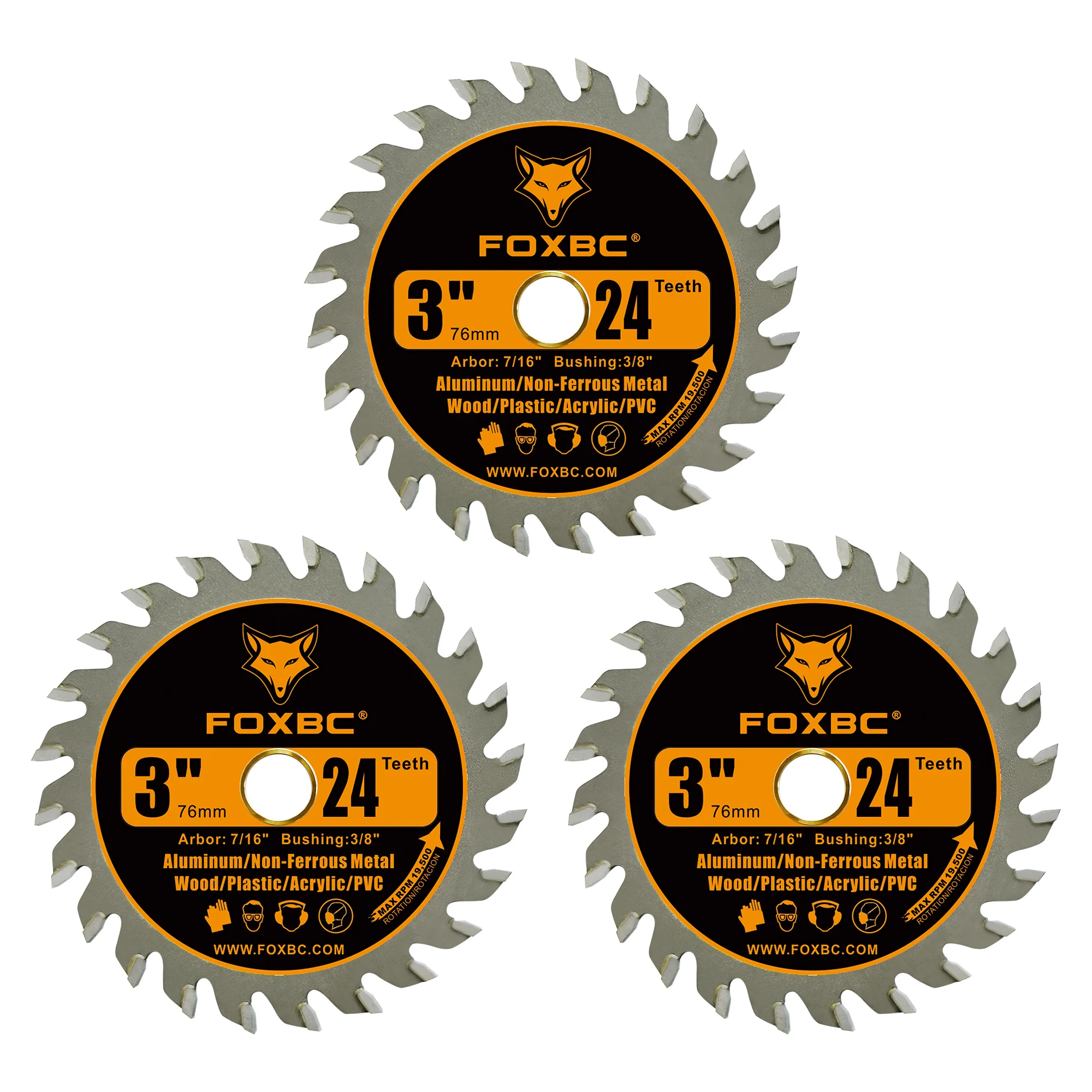 FOXBC 76mm Circular Saw Blade 24T Carbide Cutting for Wood, Plastic, PCV, Acrylic 3pcs