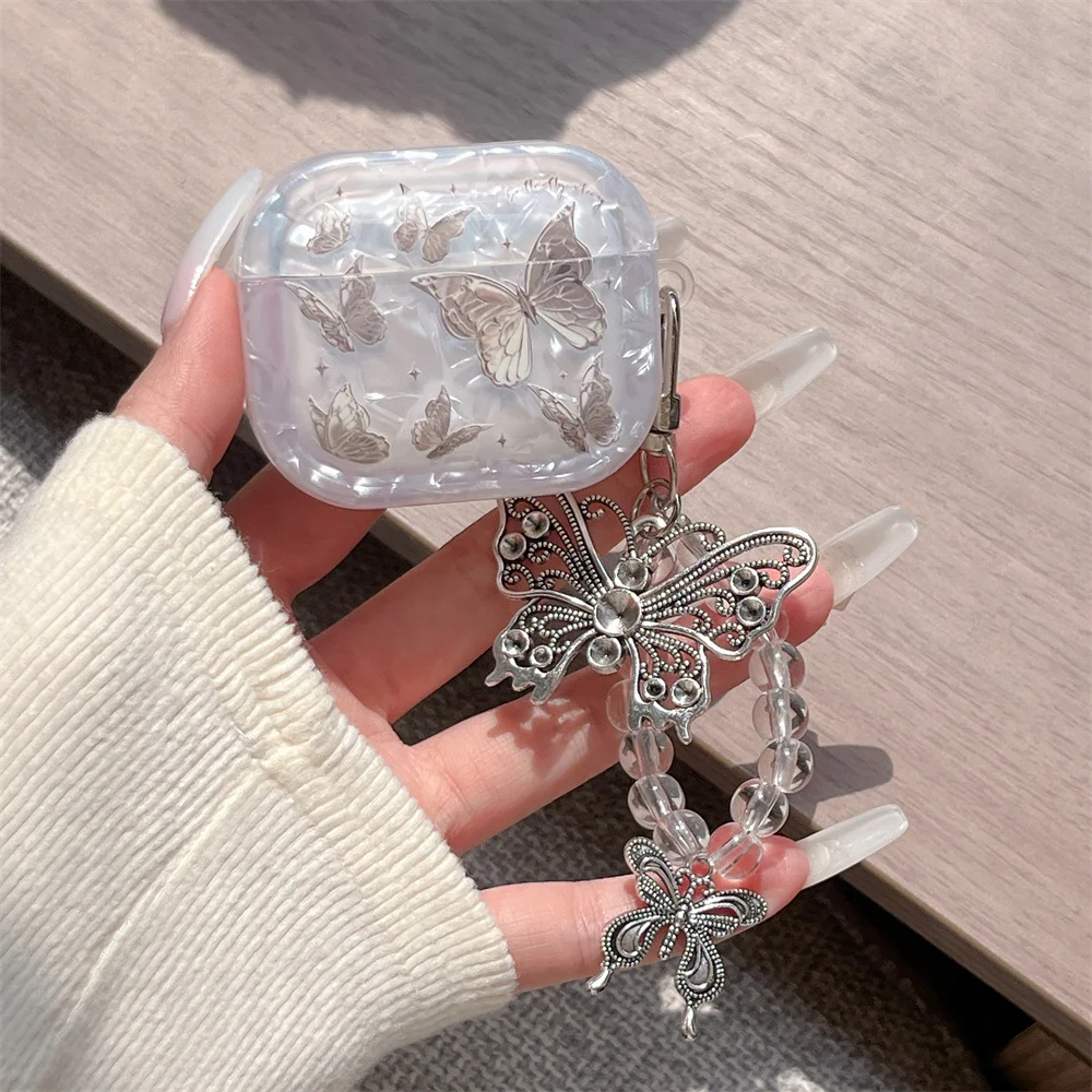 

Korean Ins Shell Pattern Earphone Case Cover for Apple Airpods 4 3 2 Airpods Pro3 Pro2 Headphone Case with Metal Butterfly Charm