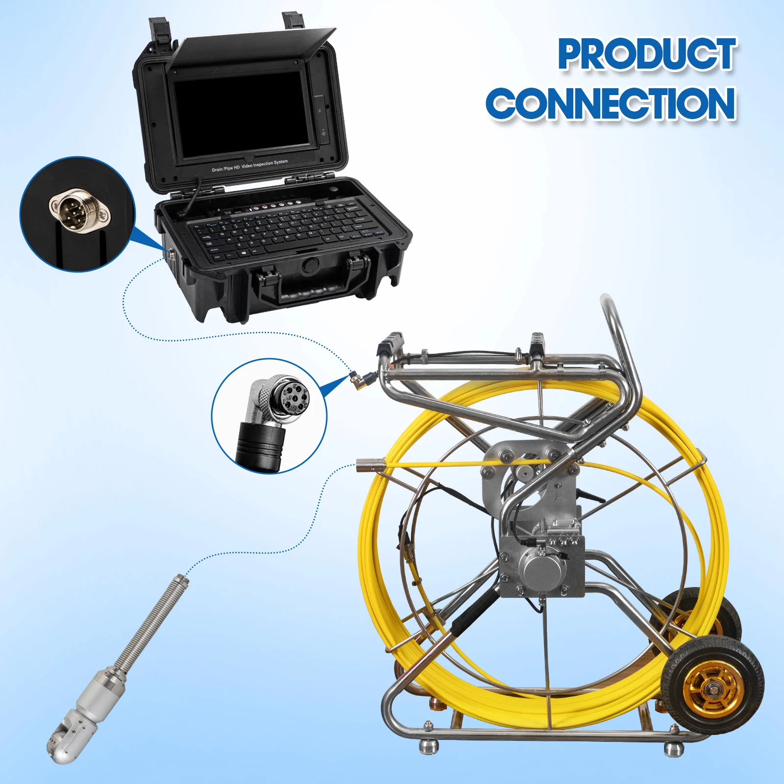 DVR 9mm Cable 360 Degree/180 Degree Rotation Pipe Inspection Camera 20-200M, SYANSPAN 10.1" HD Sewer Camera Industrial Endoscope