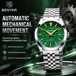 BENYAR  New 40MM Men's Mechanical Watch 50M Waterproof Automatic Diving Watch Luxury Fashion Men's Stainless Steel Watch