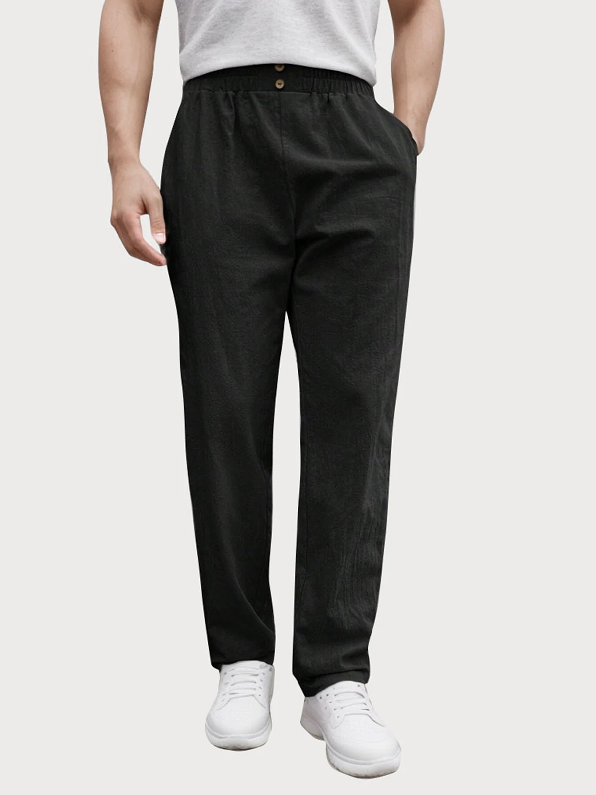 

мужские повседневные брюки из хлопка с эластичной резинкой на талии и текстурированной талией