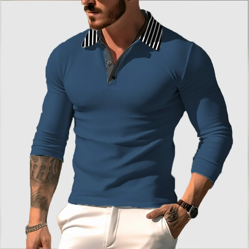 Polo boutonné à manches longues pour hommes, chemise d'affaires décontractée, t-shirt d'été confortable, col design, mode, MB14