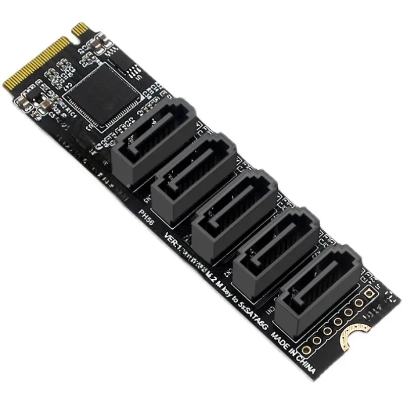 Le plus récent convertisseur M.2 Key JMB585 pour NVME avec câble SATAIII M.2 (PCIe 3.0) à 5 Ports SATA III 6G SSD carte adaptateur