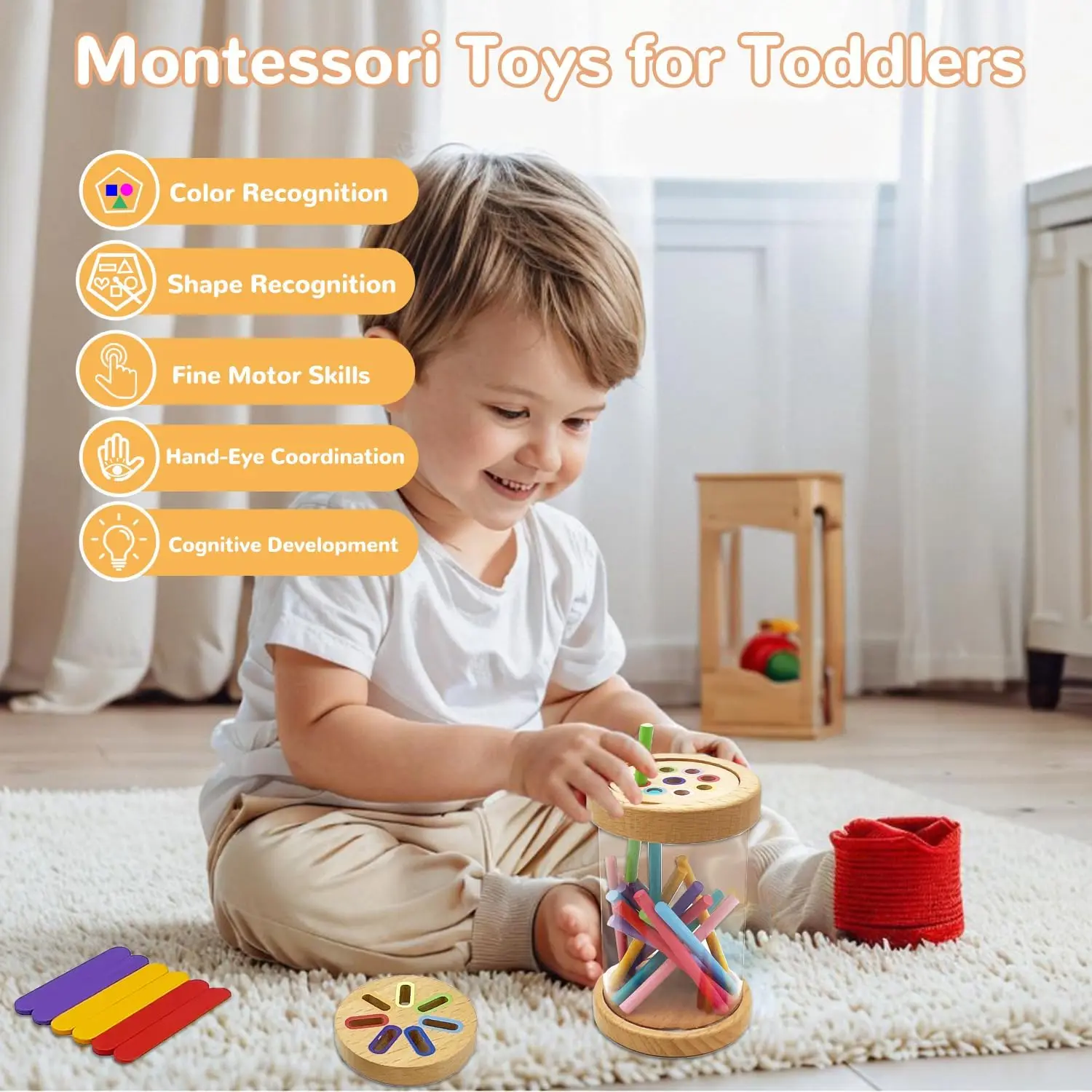 Montessori Color Matching Toys Wooden Color Sorting Stick Balance Toy Fine Motor Skills Math Learning Educational Toys Kids Gift