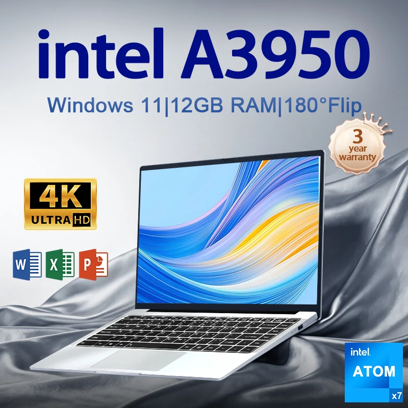 Nuevo Portátil de Oficina Intel Atom A3950, 12 GB de RAM, 2 TB SSD, PC para Juegos, Pantalla HD 1920*1080, Computadora para Estudio, PC de 14.1 Pulgadas, Windows 11 Pro, Ultra Delgado