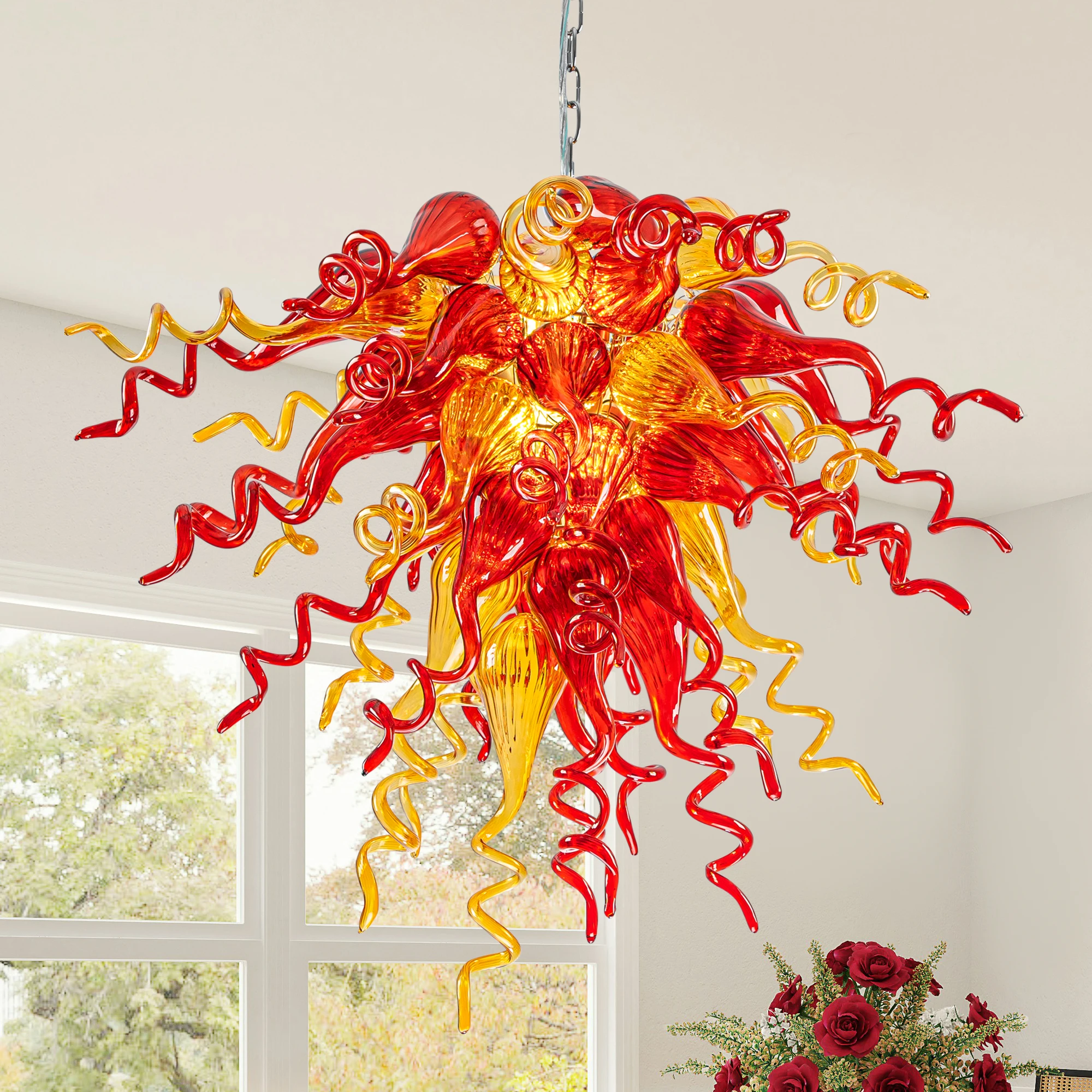 LONGREE Month Blown Glass Chandelier Red Yellow Ceiling Fixture Indoor Home Lightings